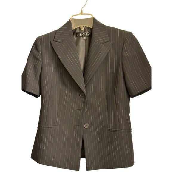 Kasper Size 2P Black Petite Women’s Two Piece Striped Short Sleeves Suit Black - Picture 15 of 15